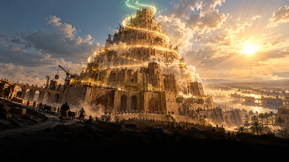 A torre envolvida por uma espiral de luz